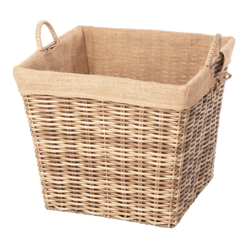 Kaminkorb - Holzkorb aus Polyrattan quadratisch auf Metallgestell braun-beige inkl. Juteausschlag | Größe 2 von AS