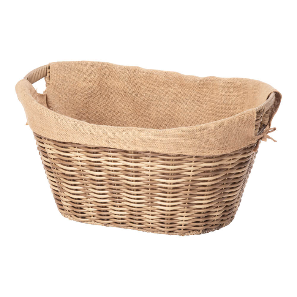 Kaminkorb - Holzkorb aus Polyrattan oval auf Metallgestell braun-beige inkl. Juteausschlag von AS