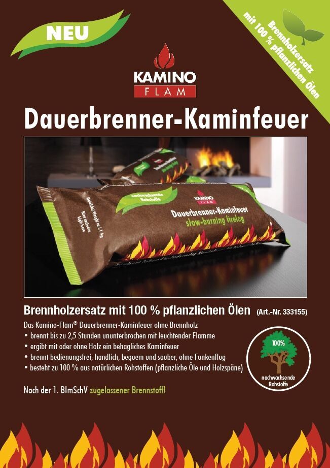 10x Dauerbrenner | Kaminfeuerscheit | 100 % nachwasende Rohstoffe | Kamin | Ofen | Grillkota von KAMINO Flam