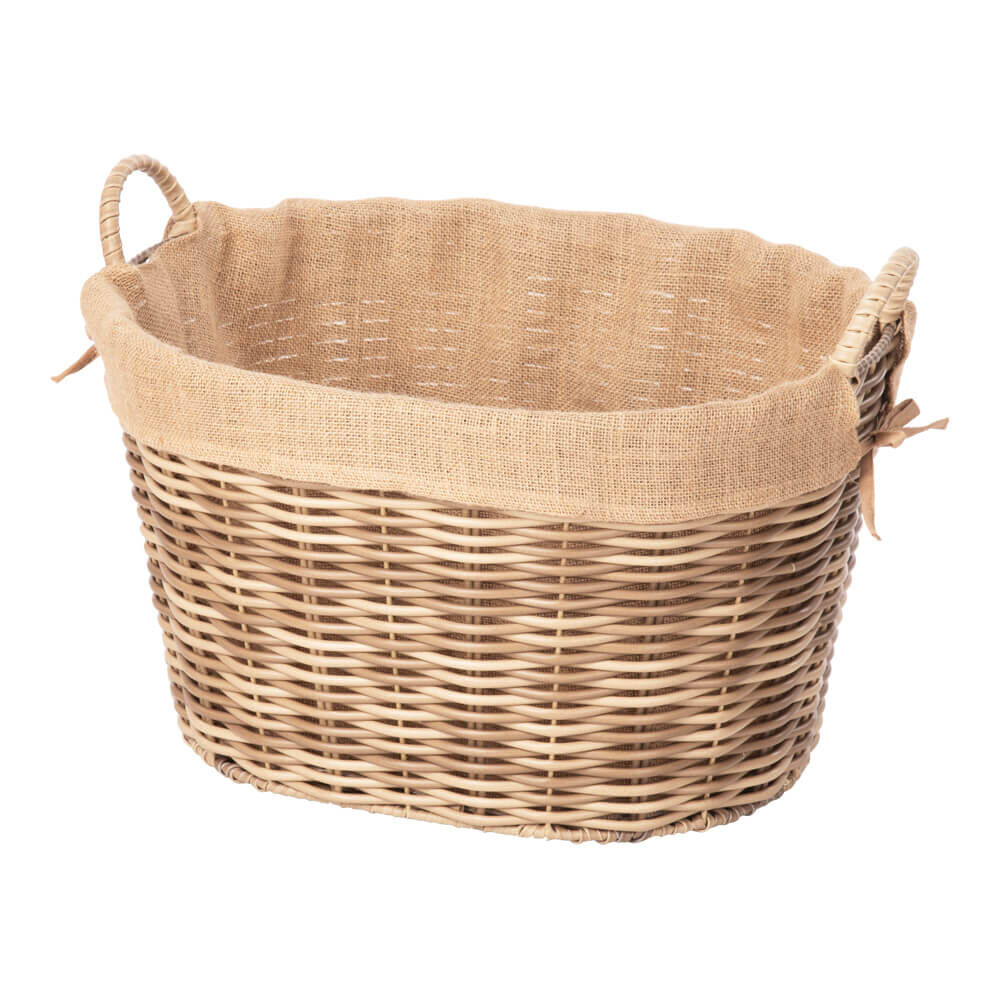 Kaminkorb - Holzkorb aus Polyrattan oval auf Metallgestell braun-beige inkl. Juteausschlag | Größe 2 von AS