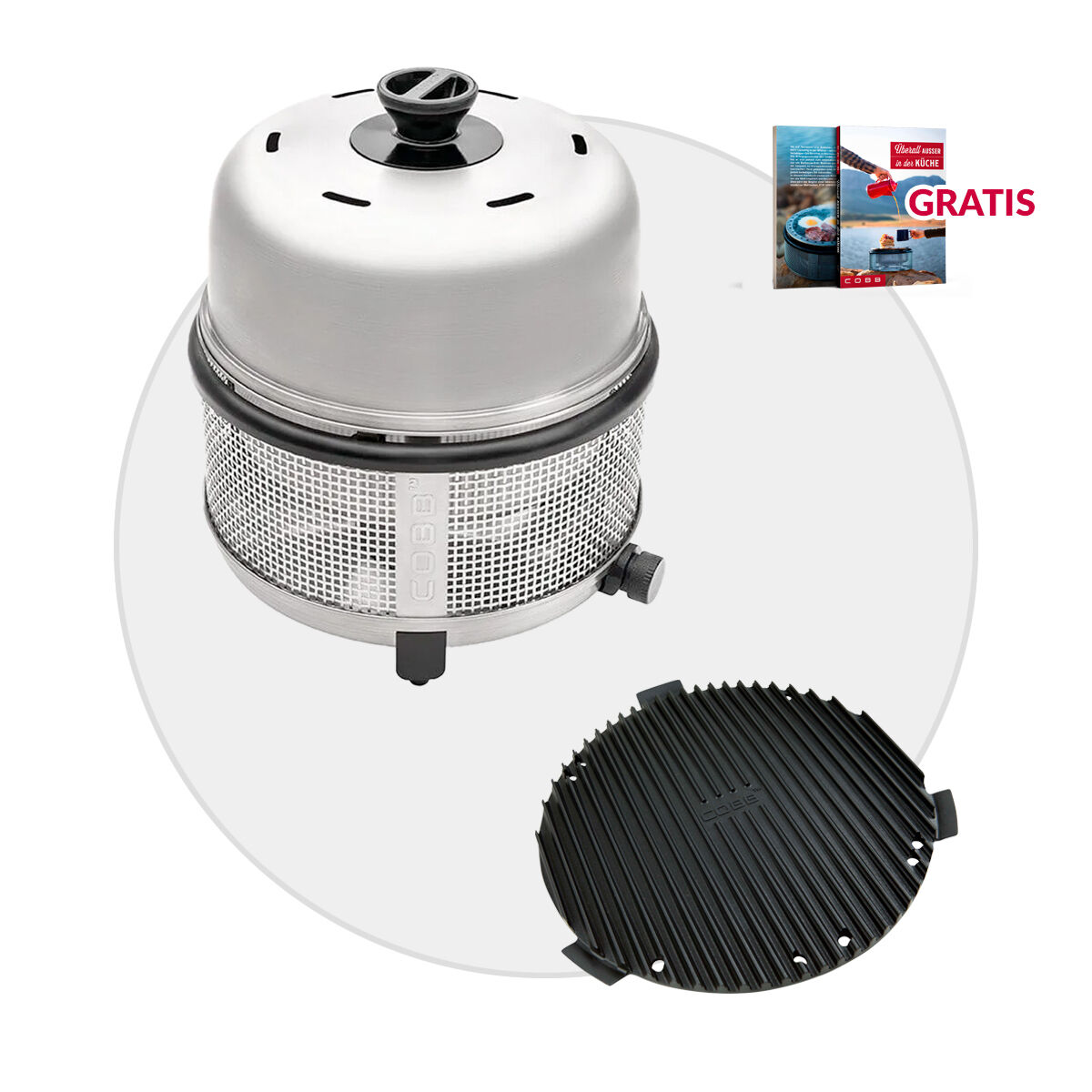 COBB 30mbar Premier+ Gas DELUXE Grill für Gas Außensteckdose inkl. Griddle+ (CO500-1) | Modell 2025 von Cobb