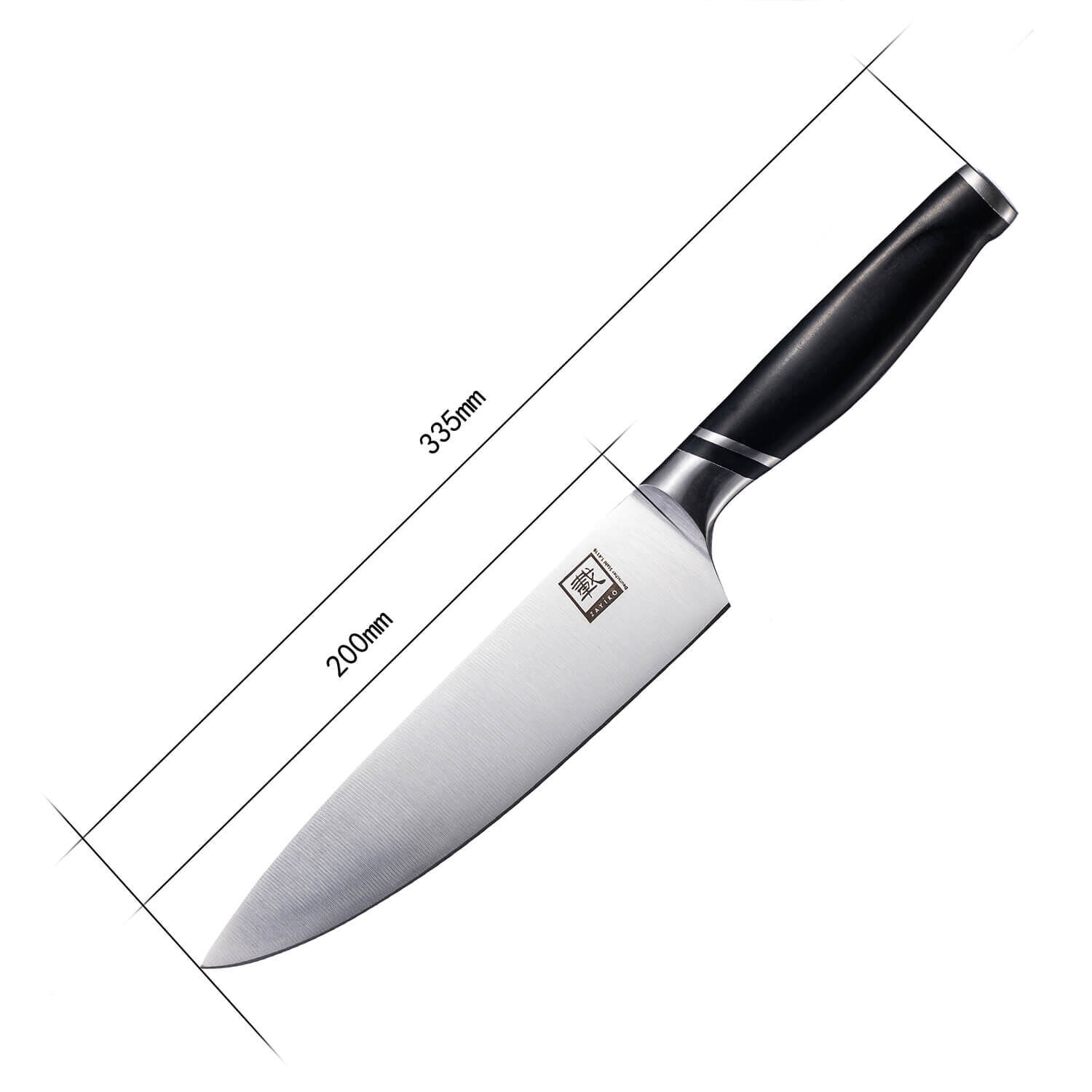 Zayiko NAMI Serie Chefmesser 20,00 cm Klinge | Deutscher Edelstahl | Ergonomischer ABS Griff