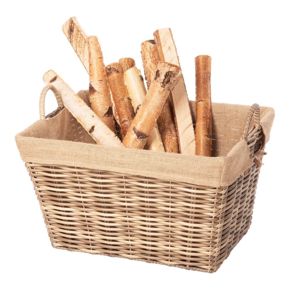 Kaminkorb - Holzkorb aus Polyrattan rechteckig auf Metallgestell braun-beige inkl. Juteausschlag | Größe 1 von AS